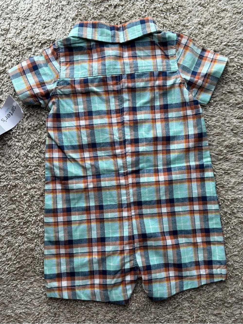 Carter’s Plaid Button Front Short Sleeve Romper Baby 9 Months NWT